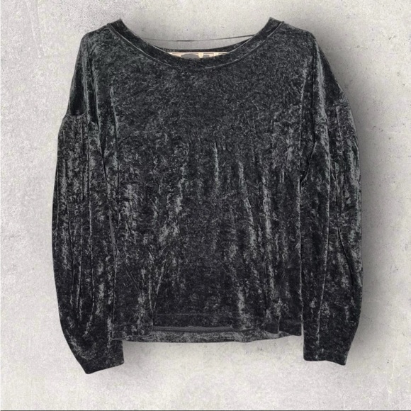 WE THE FREE People Nora Jane Crushed Velvet Top M Gray Balloon Sleeve Oversized - Picture 2 of 13